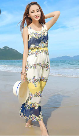 Bohemian Chiffon Maxi Dress for Beach Vacation