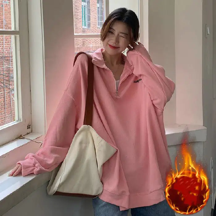 Mid-Length Velvet Stand Collar Sweater for Women