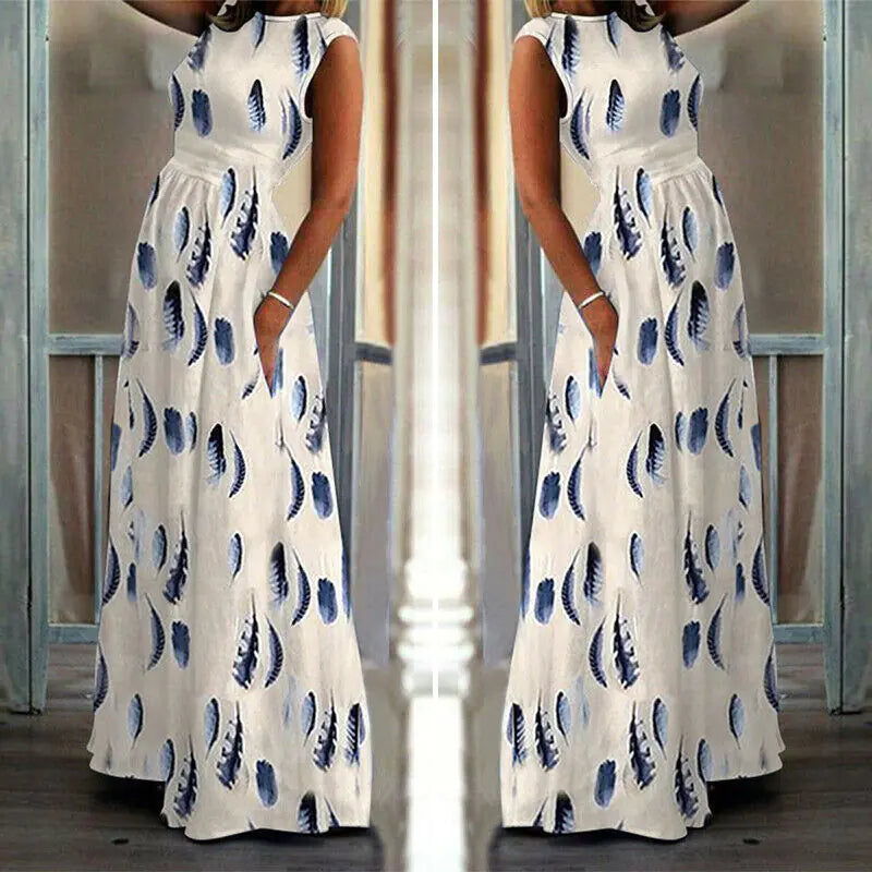 New Ethnic Print Long Maxi Dress for Beach Casual Wear