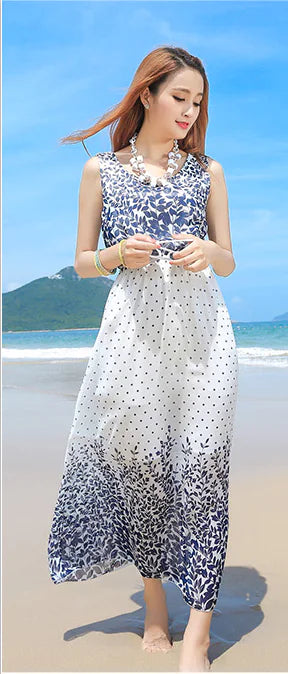 Bohemian Chiffon Maxi Dress for Beach Vacation