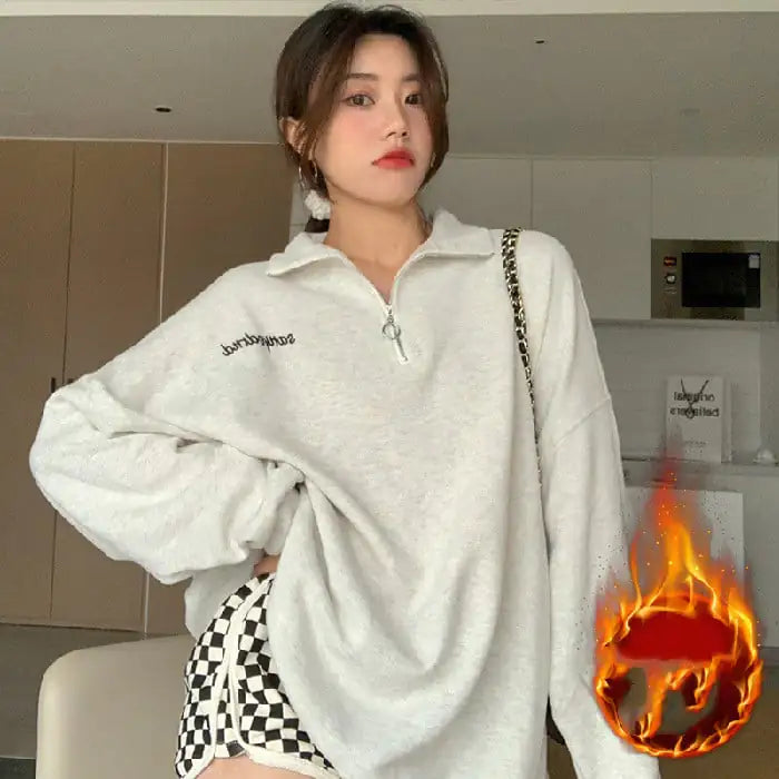 Mid-Length Velvet Stand Collar Sweater for Women