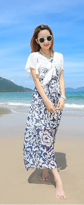 Bohemian Chiffon Maxi Dress for Beach Vacation