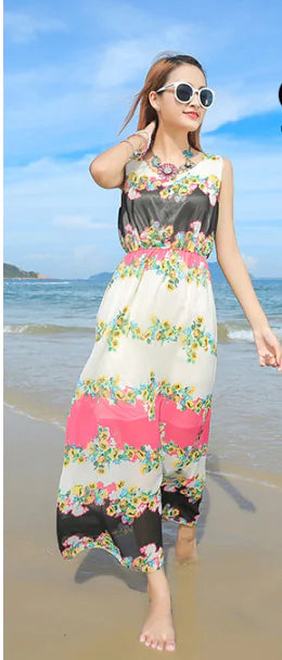 Bohemian Chiffon Maxi Dress for Beach Vacation