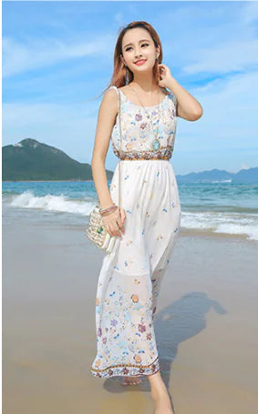 Bohemian Chiffon Maxi Dress for Beach Vacation