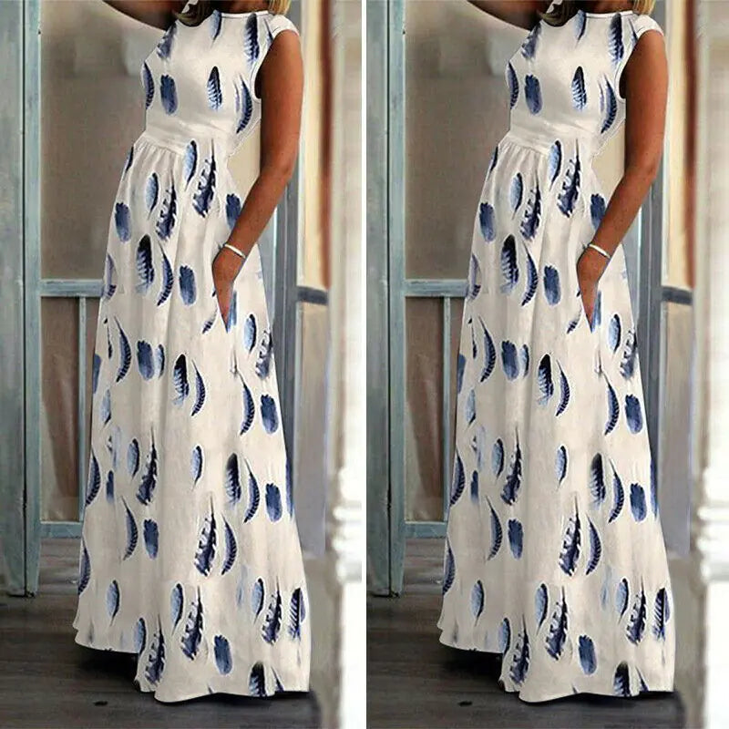 New Ethnic Print Long Maxi Dress for Beach Casual Wear