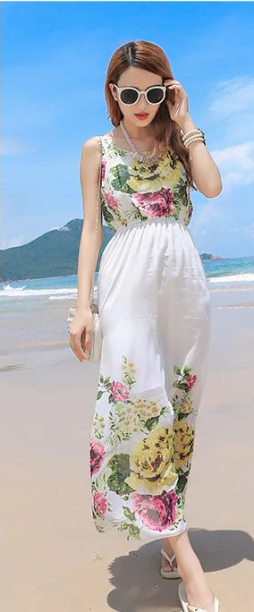 Bohemian Chiffon Maxi Dress for Beach Vacation