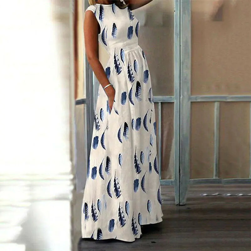 New Ethnic Print Long Maxi Dress for Beach Casual Wear