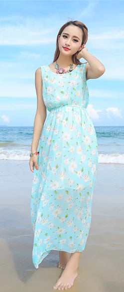 Bohemian Chiffon Maxi Dress for Beach Vacation