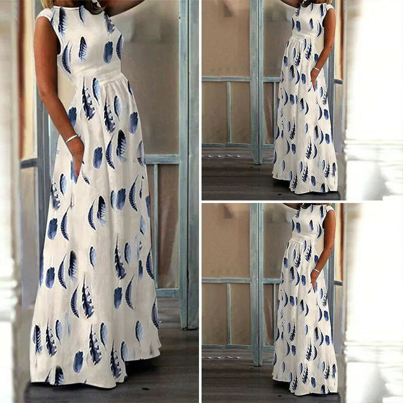 New Ethnic Print Long Maxi Dress for Beach Casual Wear