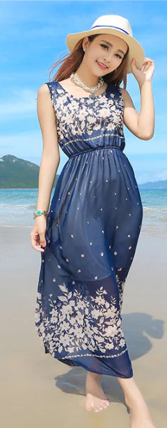 Bohemian Chiffon Maxi Dress for Beach Vacation