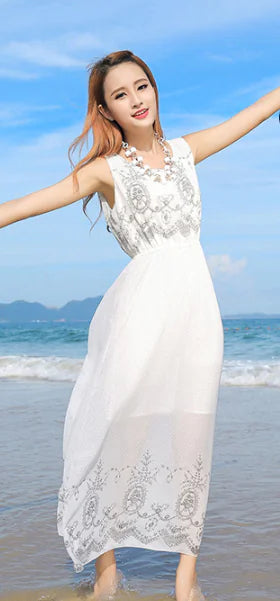 Bohemian Chiffon Maxi Dress for Beach Vacation