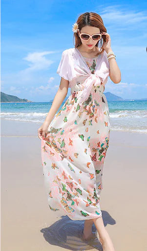 Bohemian Chiffon Maxi Dress for Beach Vacation