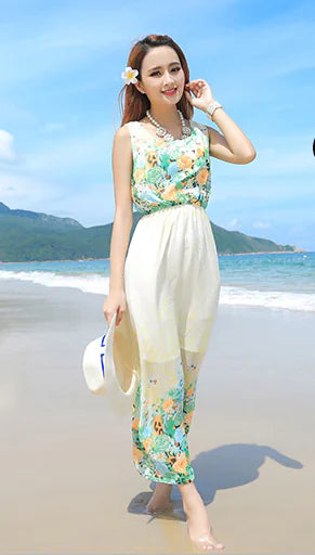 Bohemian Chiffon Maxi Dress for Beach Vacation